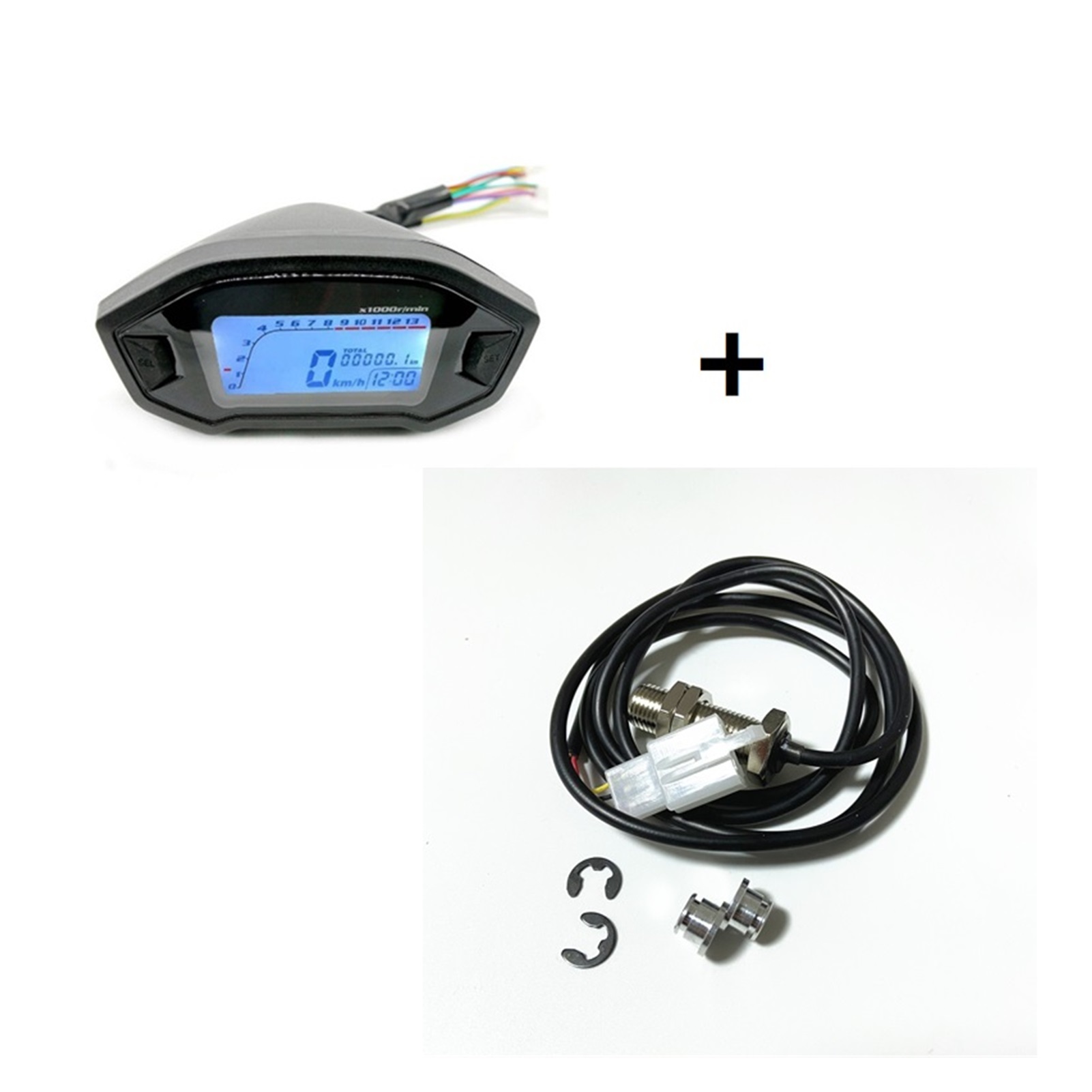 LCD Universal Motorcycle Speedometer Gauge Odometer 5 Gear 7 Backlight 13000 RPM 199 KMH MPH Motorcycle Tachometer ,Easy Installation
